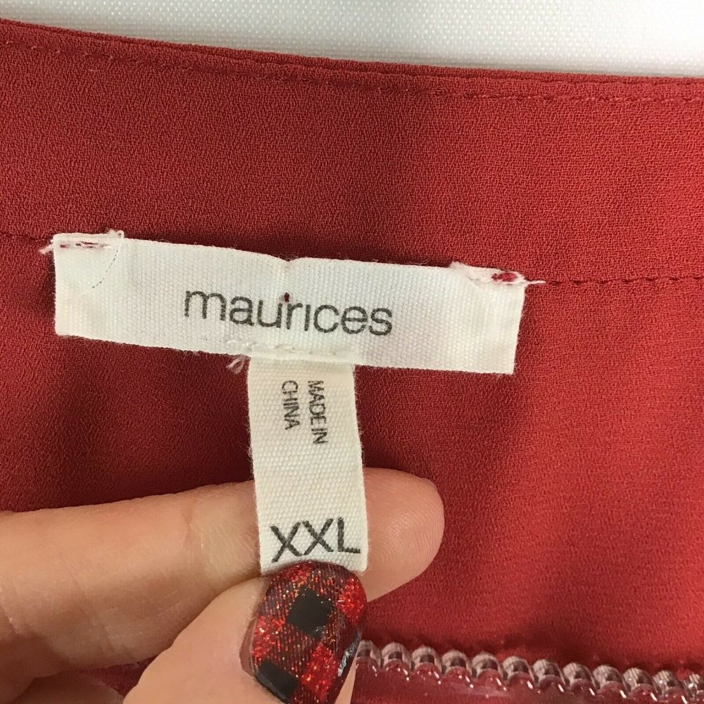 Maurices Zip Front Blouse 3/4 Sleeve XXL Red - Picture 3 of 7